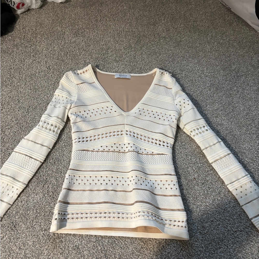 Bailey 44 Beige and White V-Neck Top